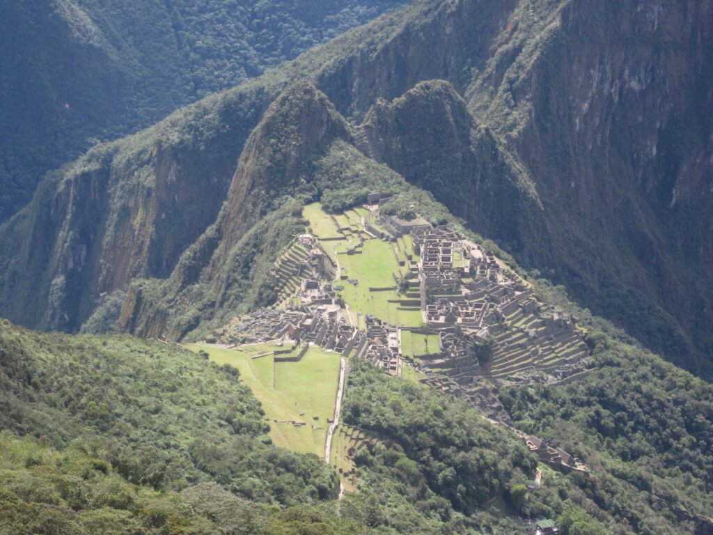 Looking down from machu picchu mountain