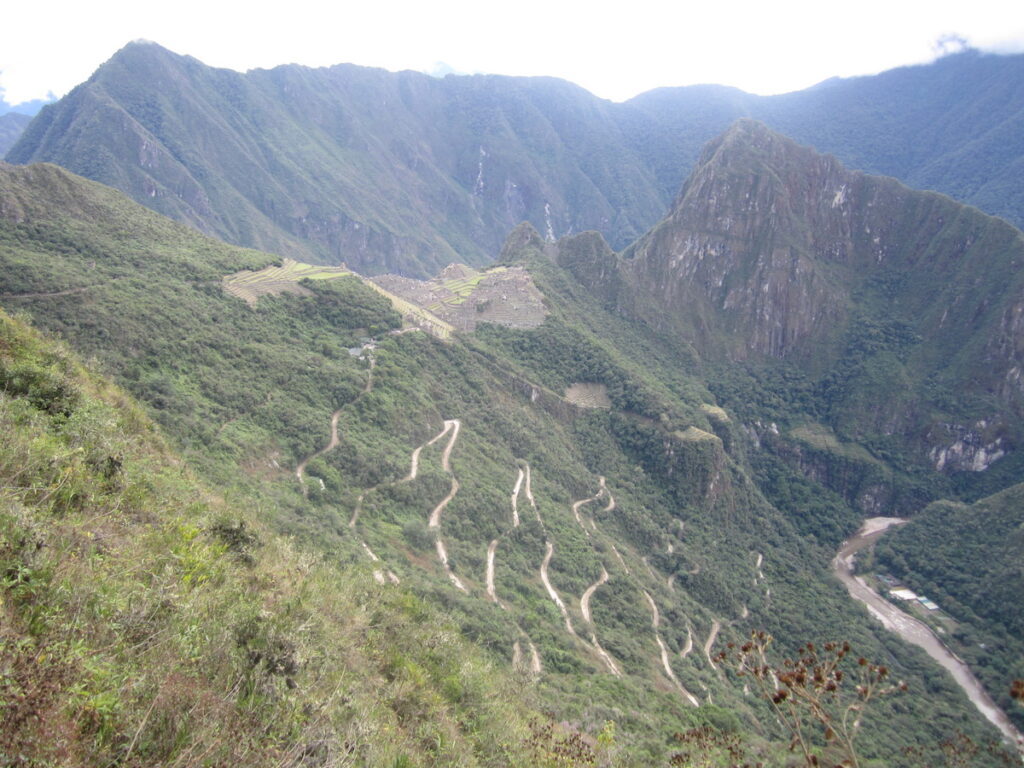 The steep road up to Machu Picchu