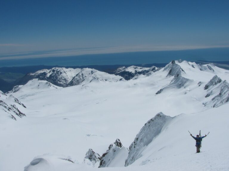 Heading up Glacier Peak with the Fox Glacier in the background