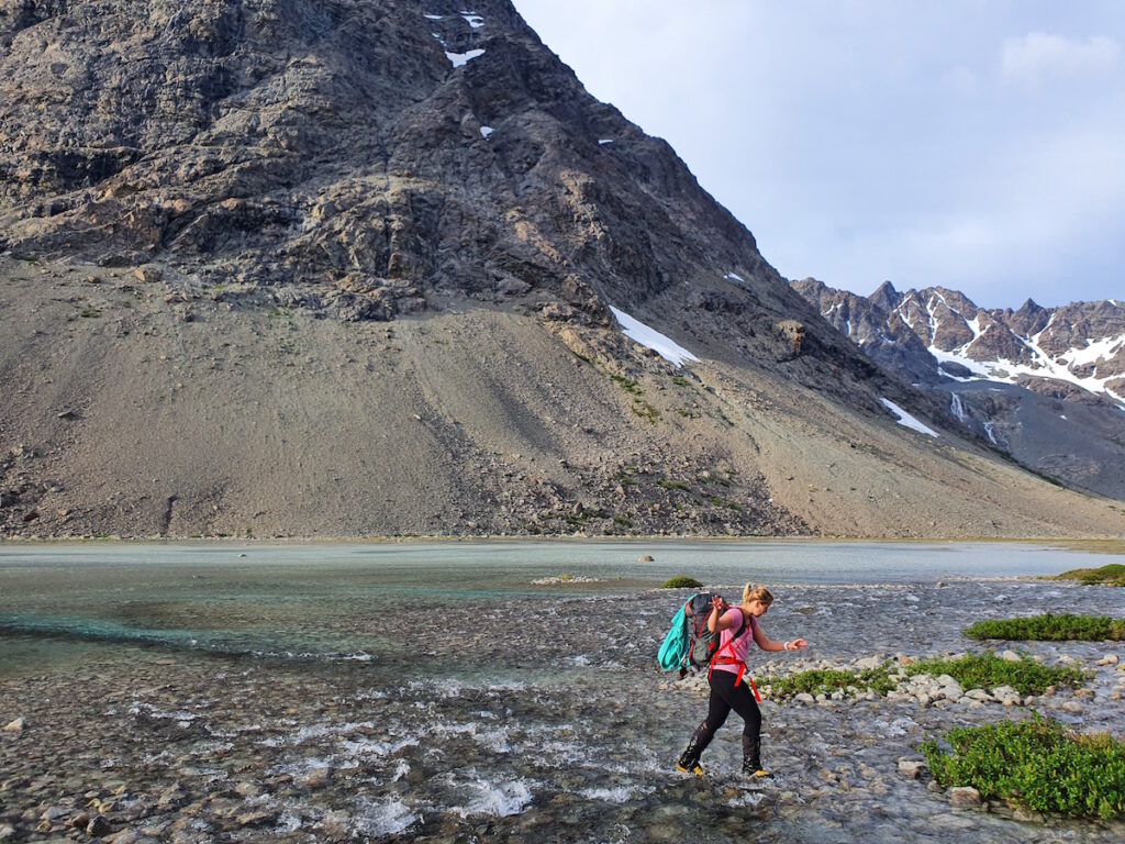 Creek Crossing while summer hiking in the Lyngen Alps