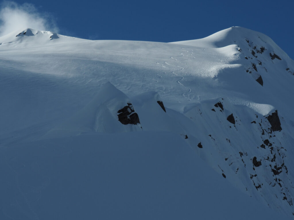 Looking at our ski tracks on Mount Barff