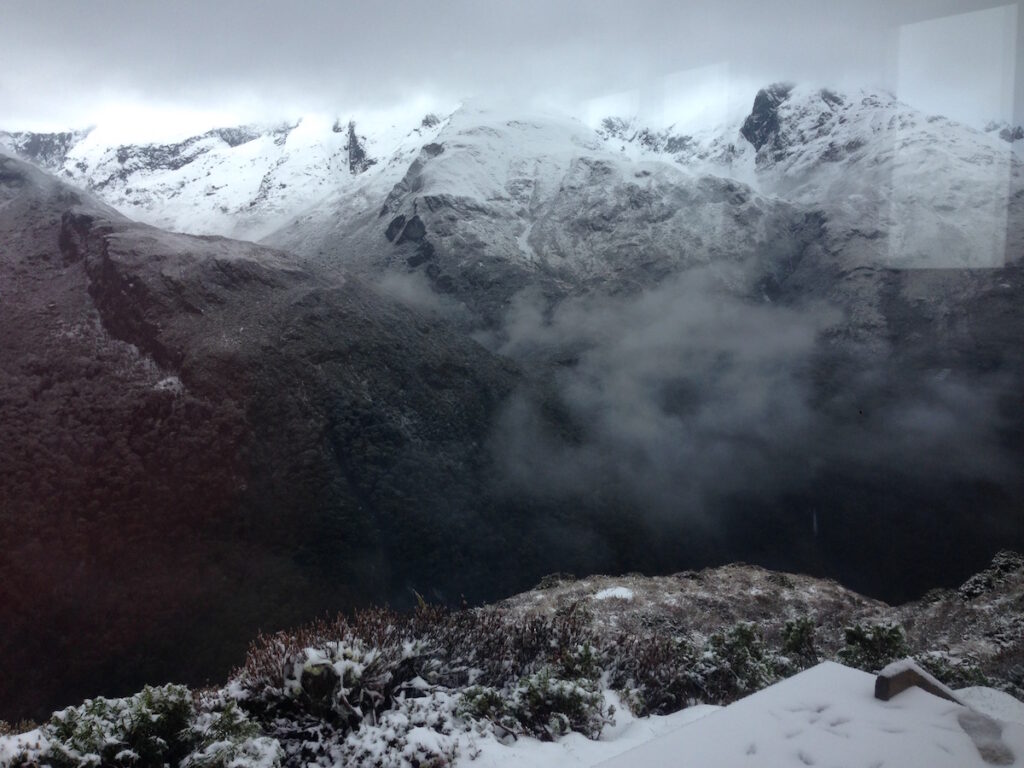 The view of the Mount Aspiring with new snow from the Liverpool Hut