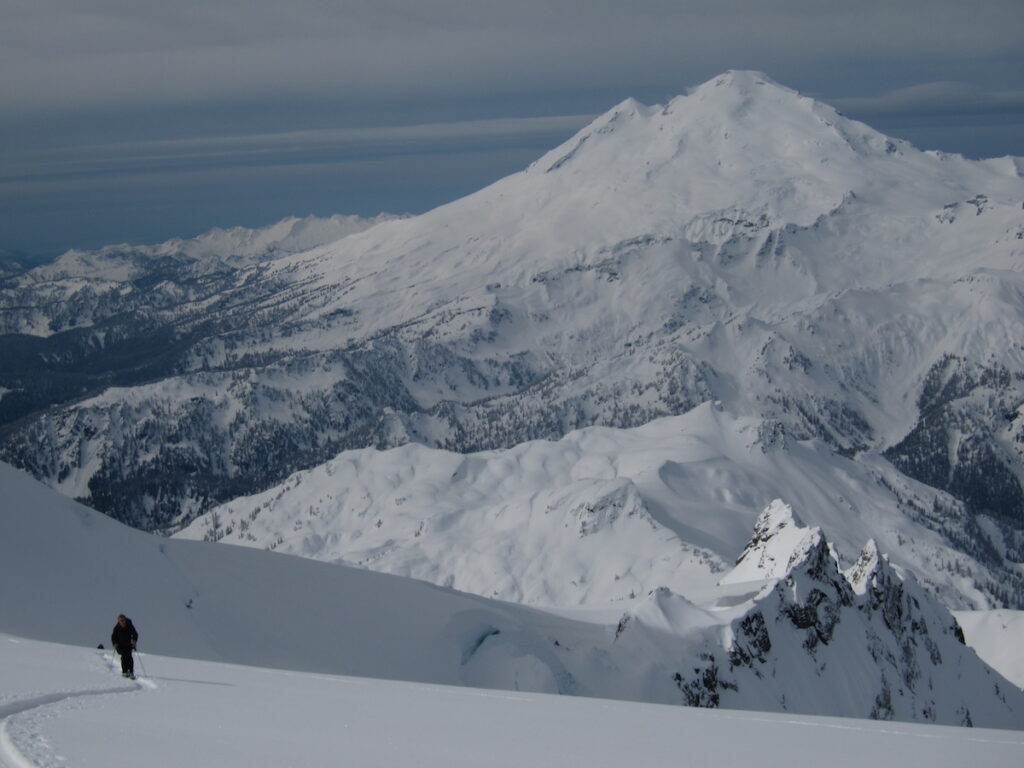 Ski touring up the Hanging Glacier
