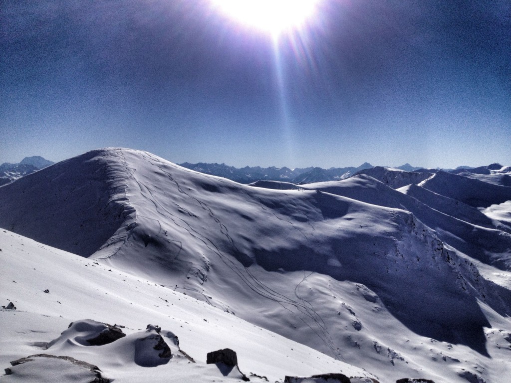 Looking back at our turns in the Mount Dobson Backcountry