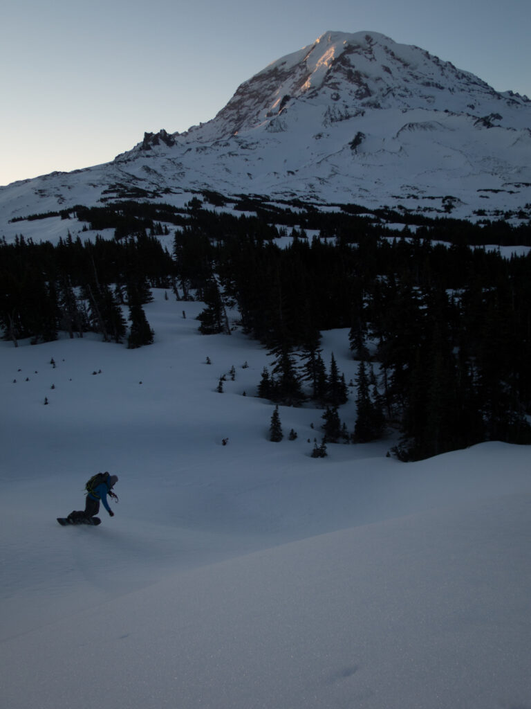 Snowboarding into Spray Park from Mount Pleasant