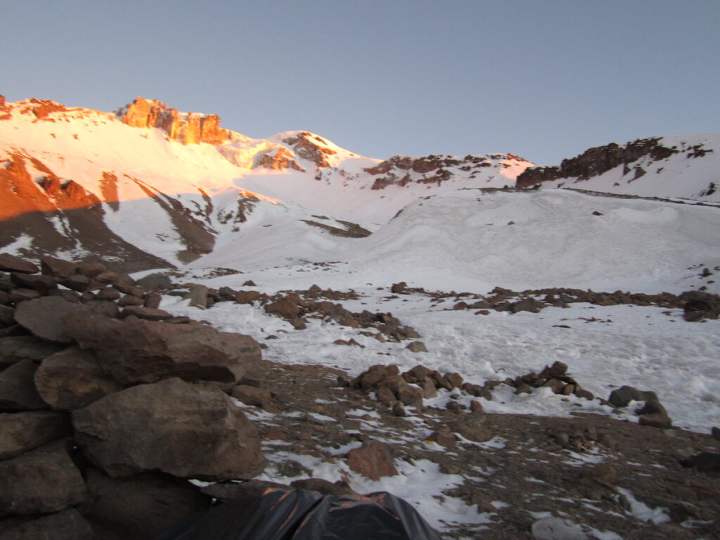 A clear day on Pomerape and time to do some Snowboarding in Bolivia