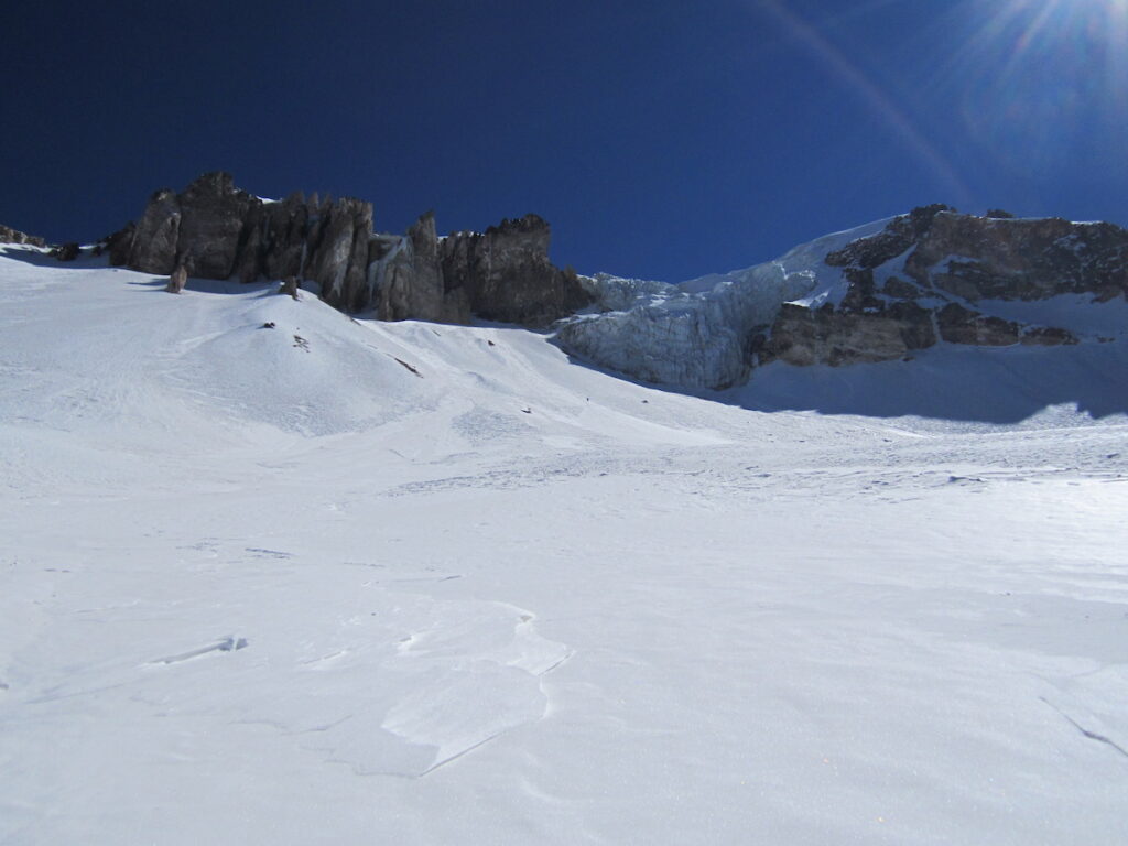 Looking back up at an area on Pomerape where we were Snowboarding in Bolivia