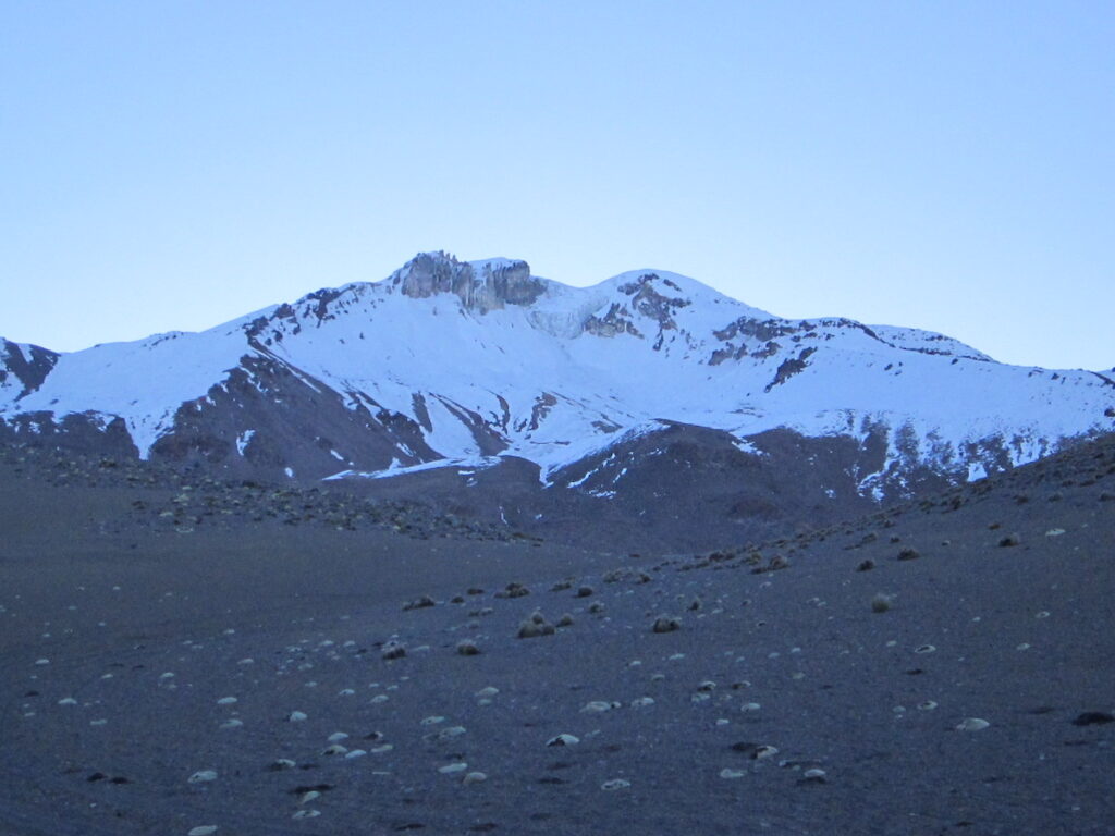 Looking back at Pomerape which we were Snowboarding in Bolivia