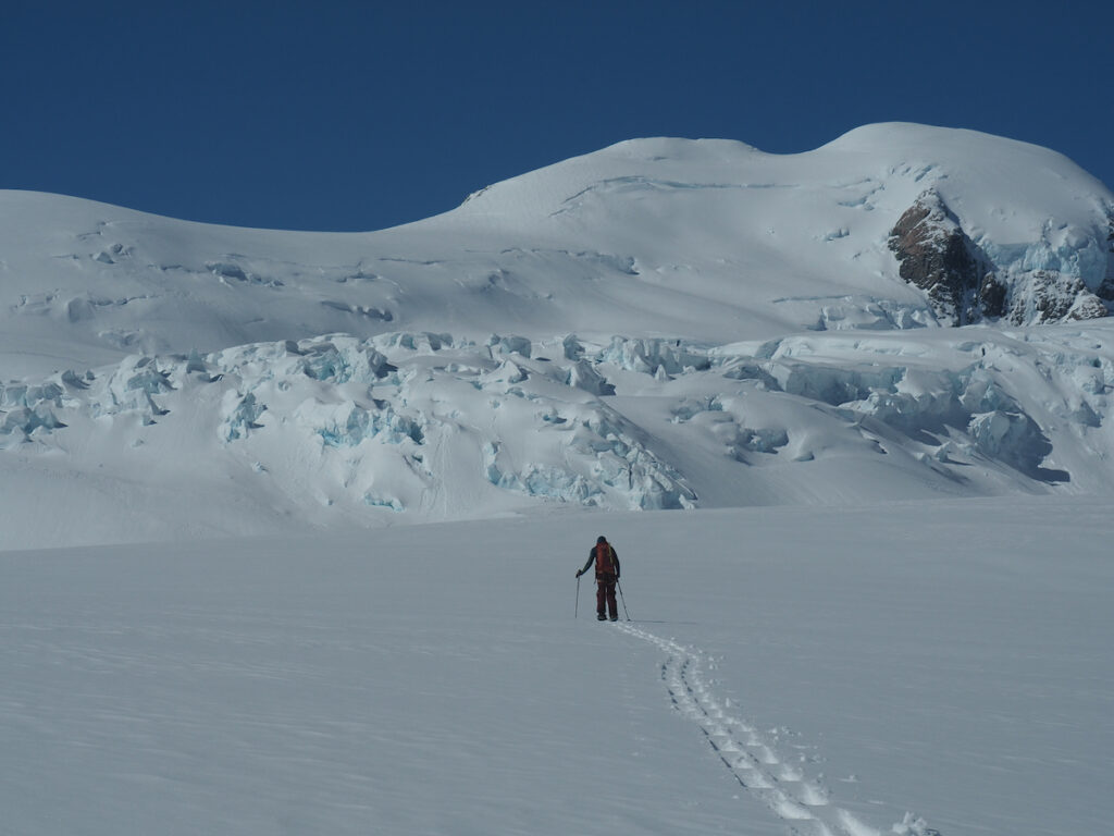 Ski touring up the Hochstetter Dome on the Tasman Glacier