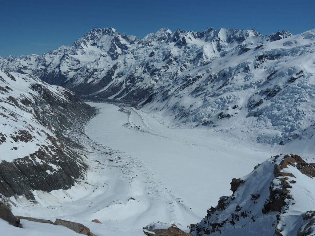 Looking down the lower Tasman Glacier