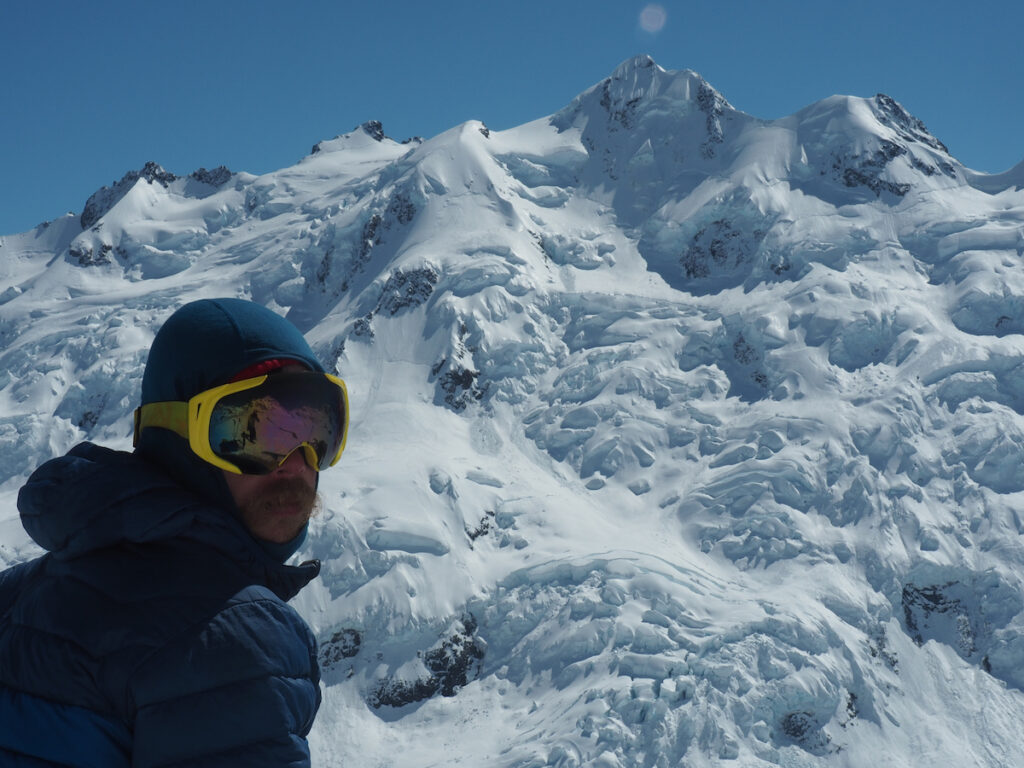 Enjoying the views on a summit above the Tasman Glacier