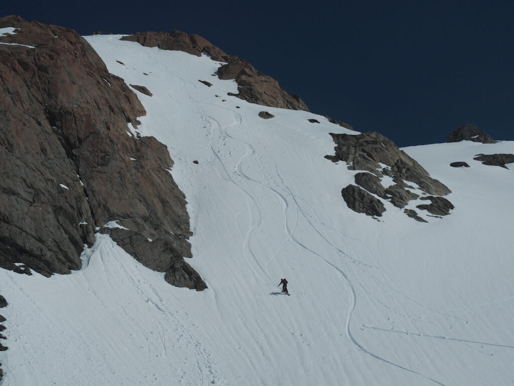 Snowboarding towards the Tasman Glacier