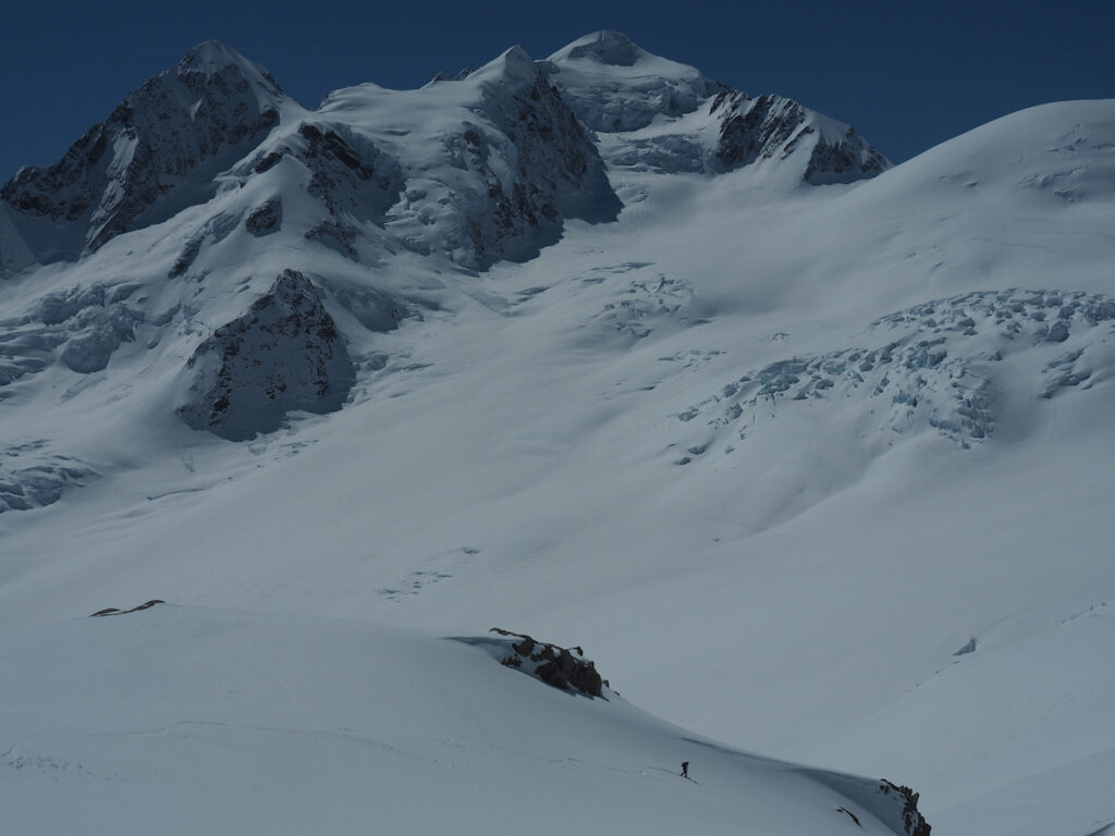 Enjoying some great snowboard turns while riding towards the Tasman Glacier