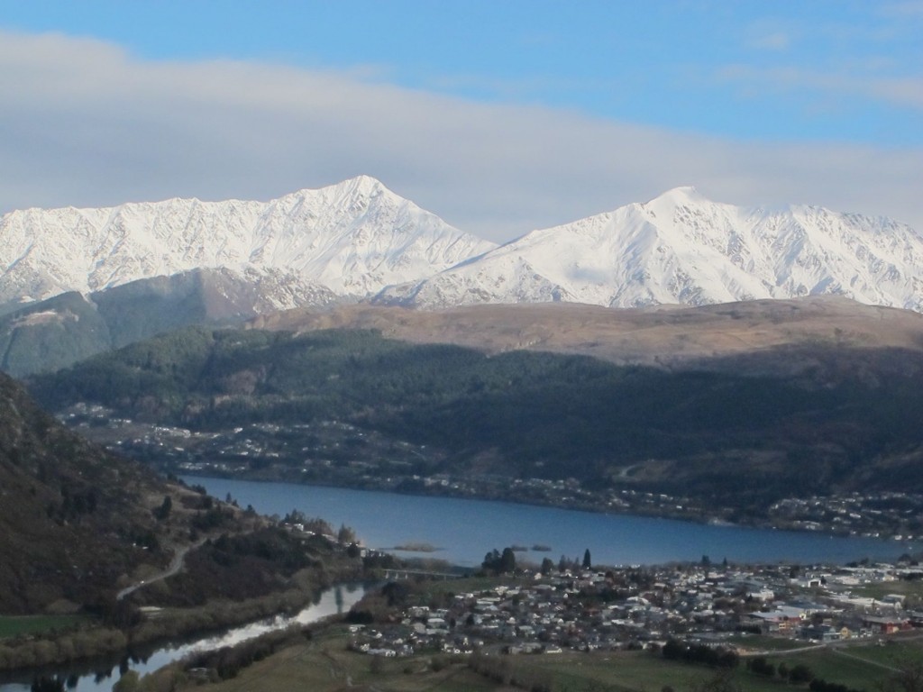 Driving up to the Remarkables Looking out towards Queenstown New Zealand