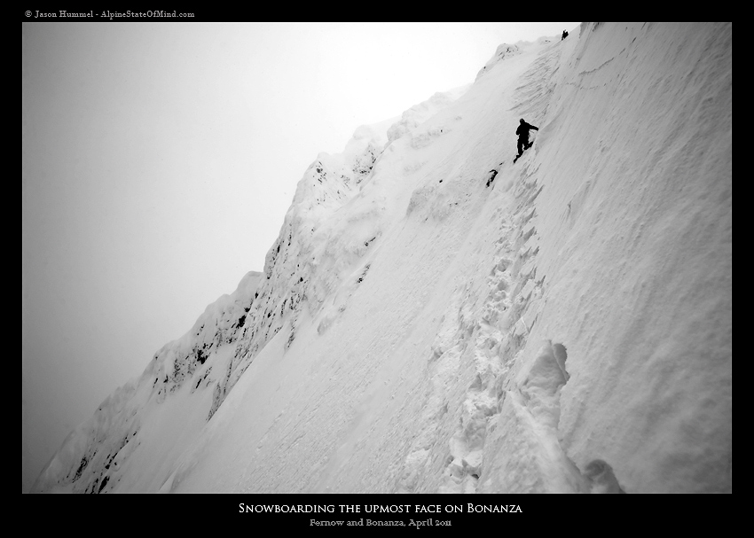 Snowboarding down the Mary Green Glacier on Bonanza Peak near Holden Village