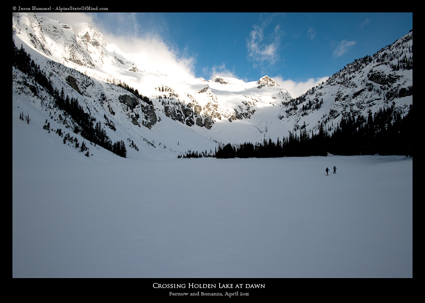 ski touring near Holden Village with Bonanza Peak in the background