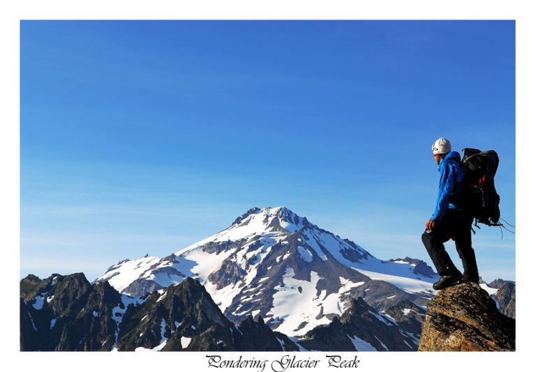 Looking at Glacier Peak in the distance after finishing the Dakobed Traverse