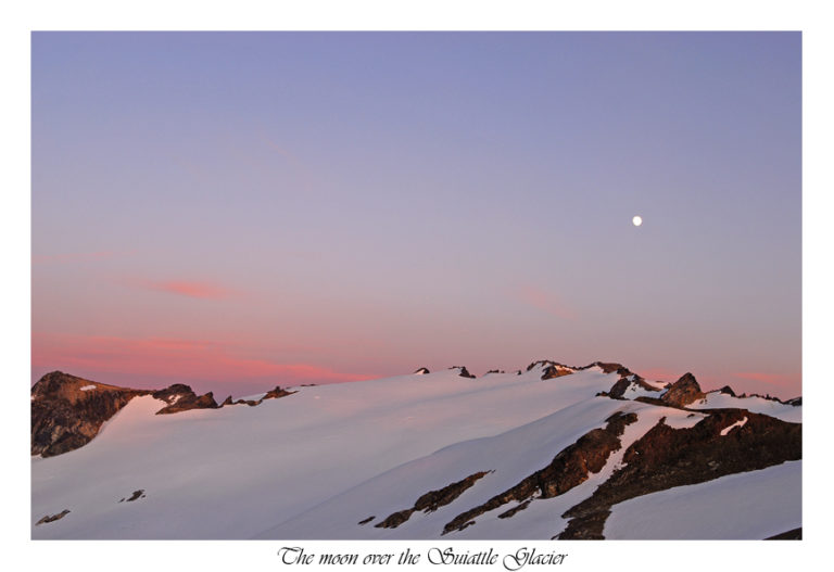 Sunset from camp over the Suiattle Glacier on day 4 of the Dakobed Traverse