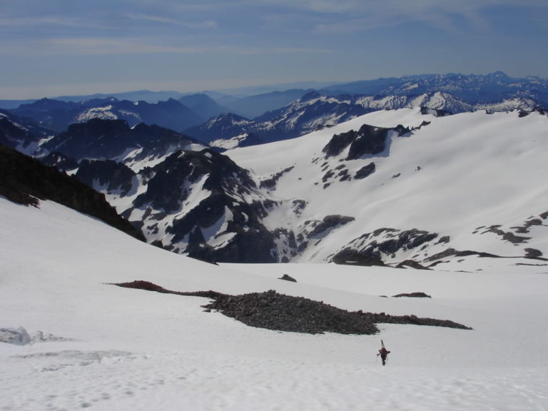 Jason climbing the Suiattle Glacier in running shoes on our way to the summit of Glacier Peak