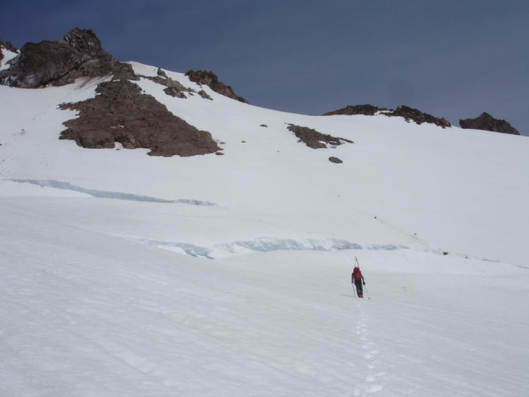 Jason climbing towards the Cool Glacier Headwall on Glacier Peak