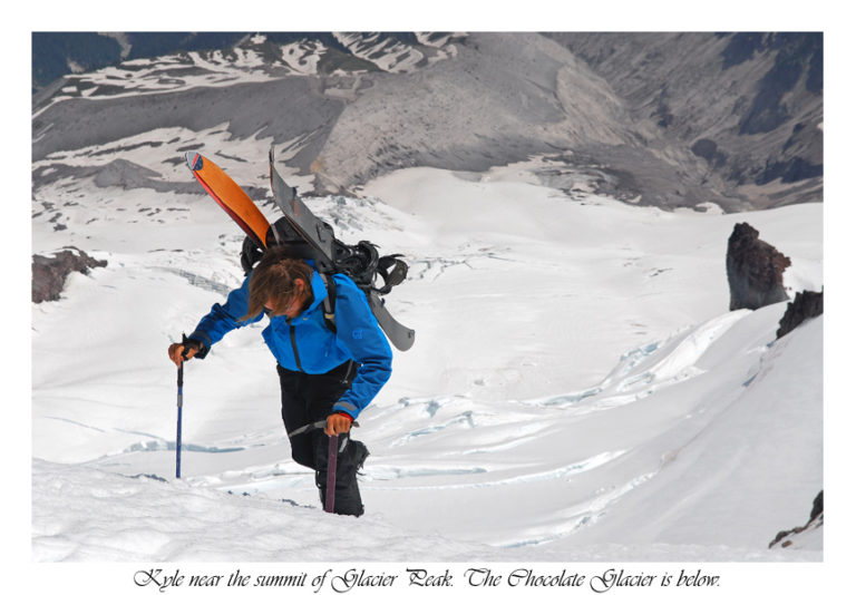 Near the summit of Glacier Peak with Chocolate Glacier in background