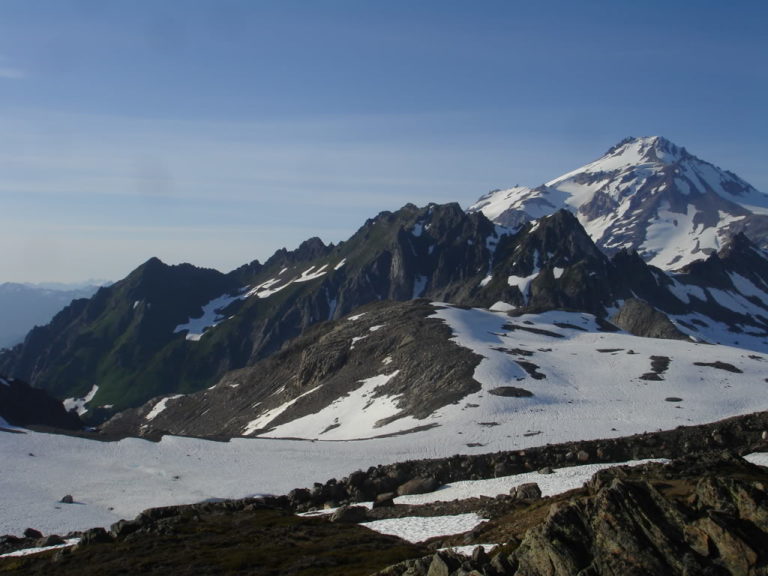 Our view of Glacier Peak from camp on the White Chuck Glacier