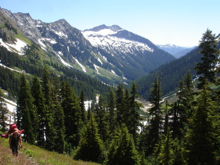 Jason Climbing to Boulder Pass and the start of the Dakobed Traverse