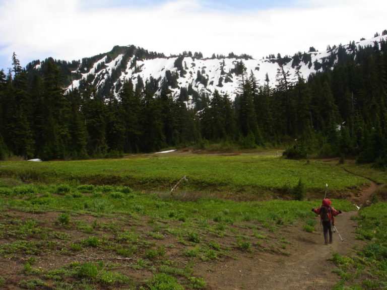 Heading down the Indian Pass trail and exiting the Dakobed Traverse
