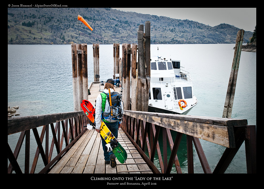 Taking my snowboard onto the "Lady of the Lake" on Lake Chelan in Washington State