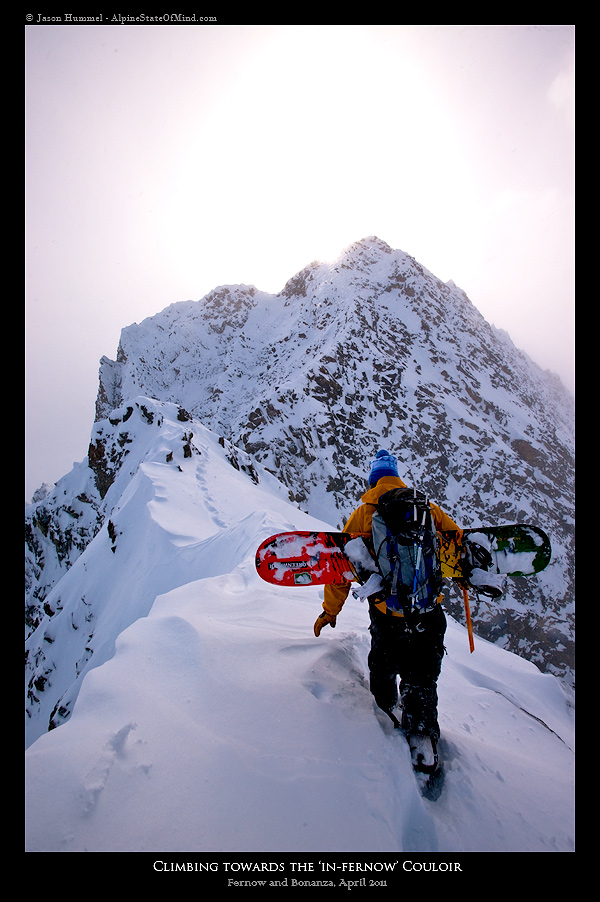 Walking towards the summit pyramid of Mount Fernow near Holden Village in Washington State