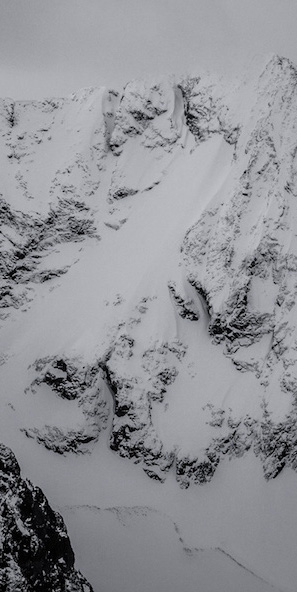 Looking at the North face of Mount Fernow which we snowboarded down