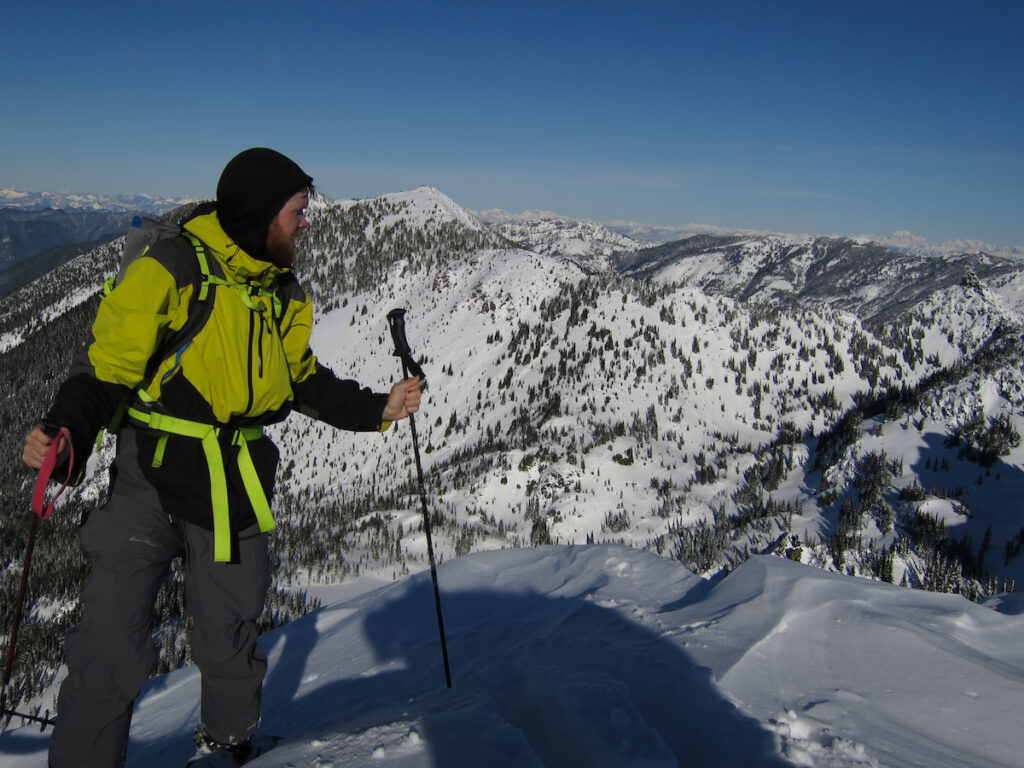 On top of Shepard Peak and looking towards the Crystal Mountain Southback before riding the Sheep Lake Couloir