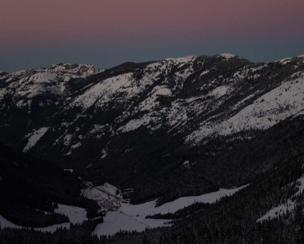 Sunset over the Crystal Mountain area