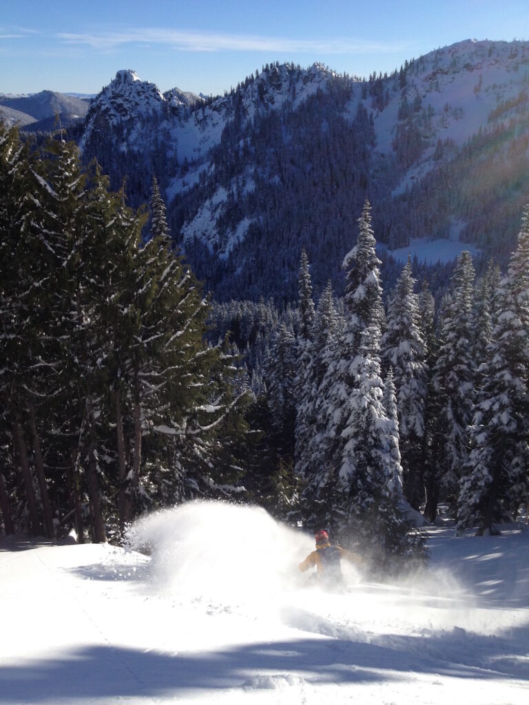 A beautiful powder day in the Crystal Mountain backcountry