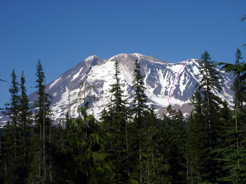 Our route down the Avalanche Glacier Headwall on Mount Adams