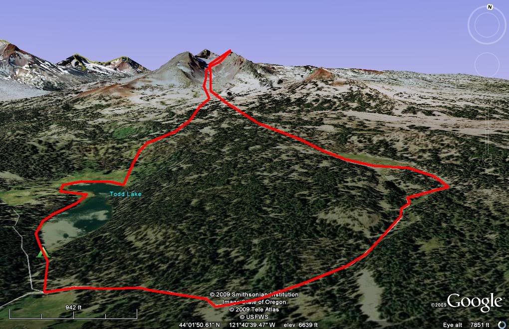 The map of our route climbing Broken Top