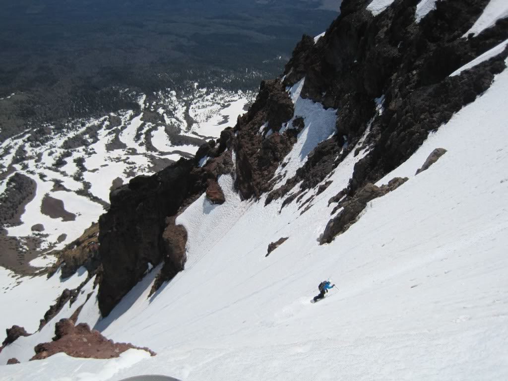 Snowboarding into the Early Morning Couloir on the North Sister in Three Sisters Wilderness