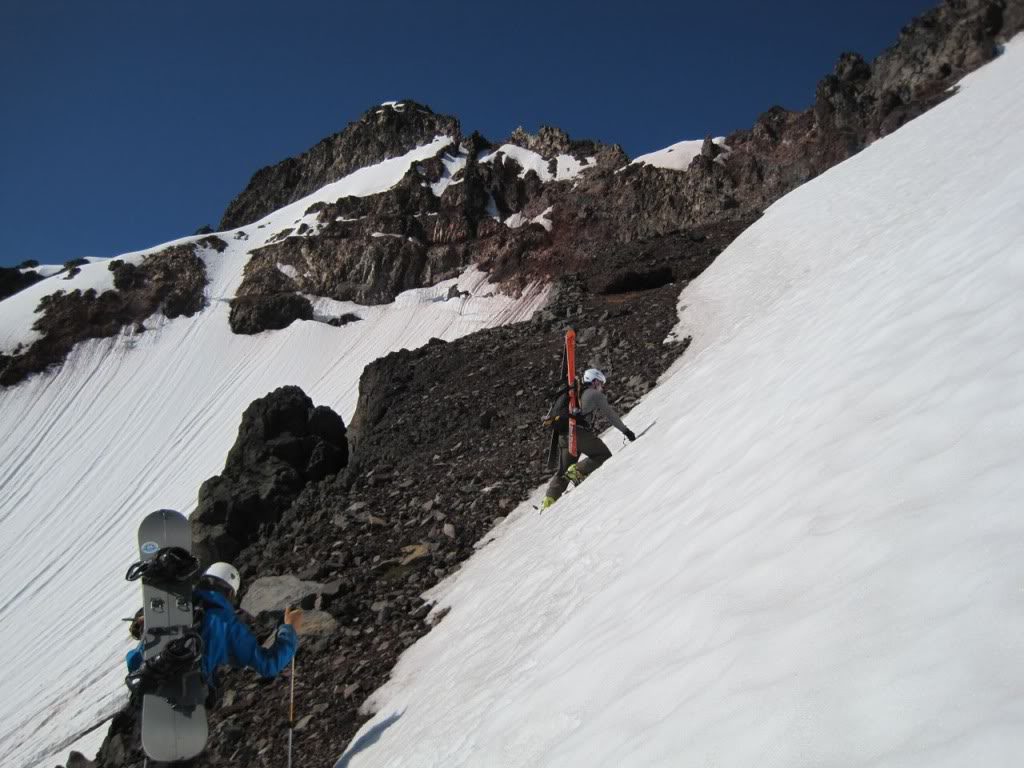 Climbing up the edge of the Villard Glacier on the North Sister
