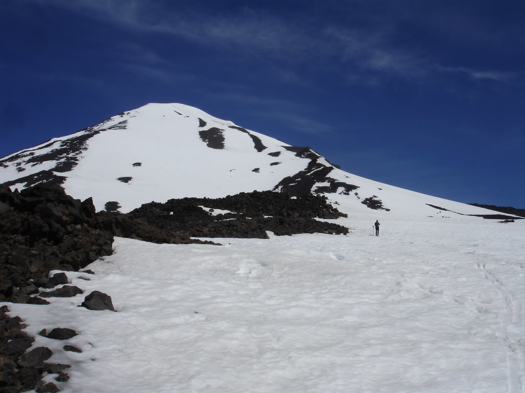 Looking up the South Route of Mount Adams after climbing the Mazama Glacier