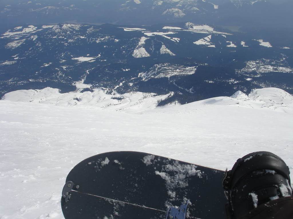 Looking down our route as we prepare to snowboard