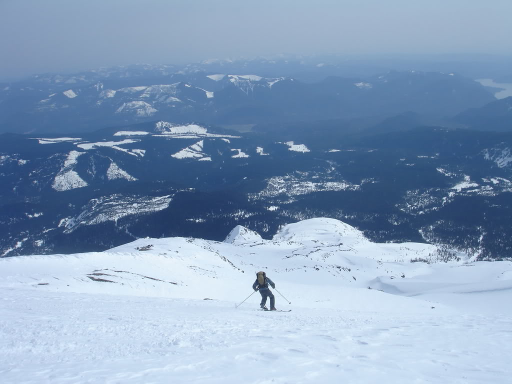 Skiing down the south face with Monitor Ridge to our East