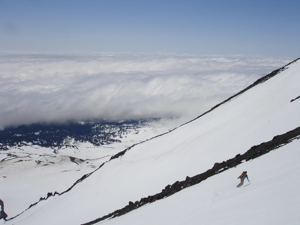 A better view of the Southwest Chutes while snowboarding down