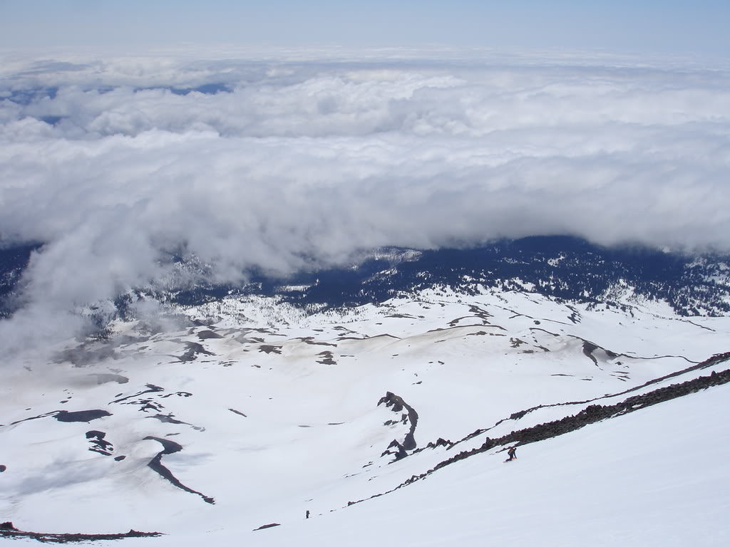 The lower half of the Southwest Chutes on Mount Adams during a ski descent