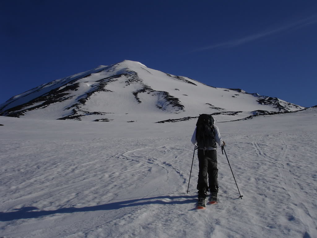 Making our way to the Lunch Counter with Pickers Peak in the distance on Mount Adams