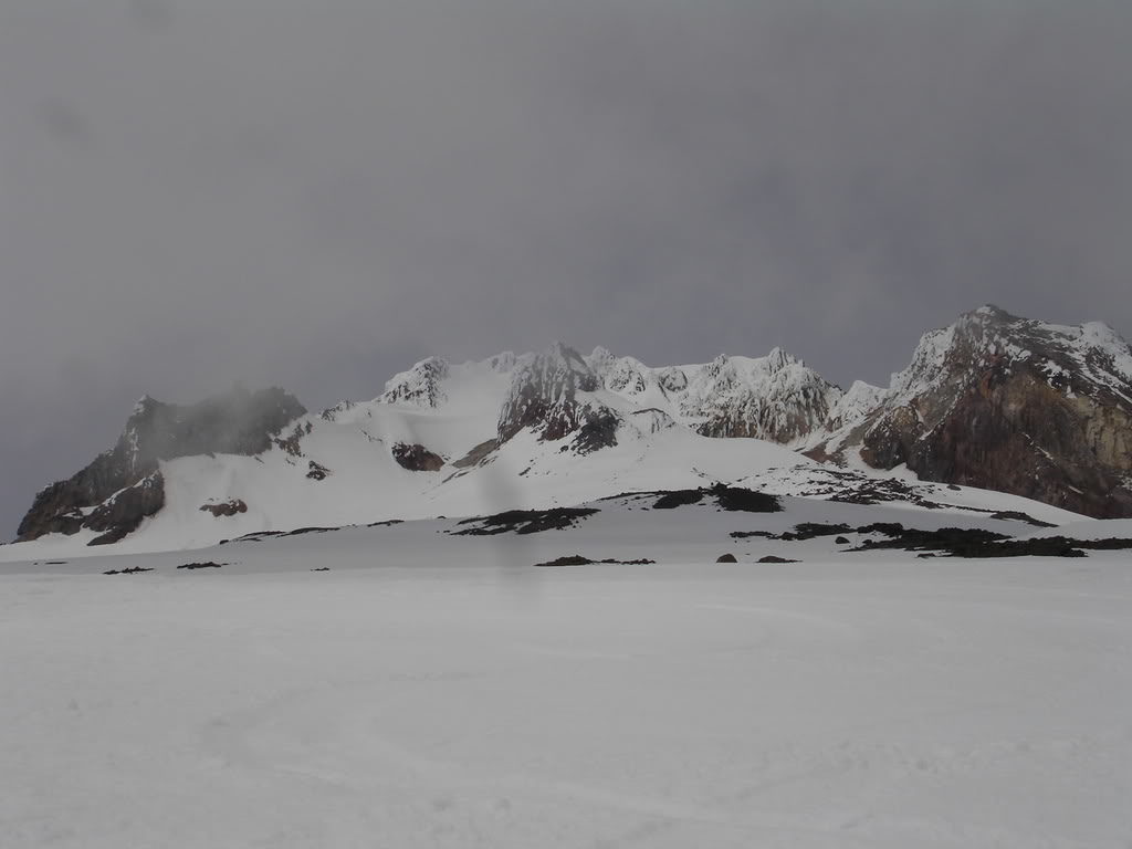 One final look back up to the summit of Mount Hood from the Palmer Glacier