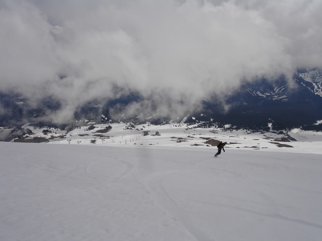 Riding near Timberline Ski Resort after a great day climbing to the summit of Mount Hood via the Old Chute