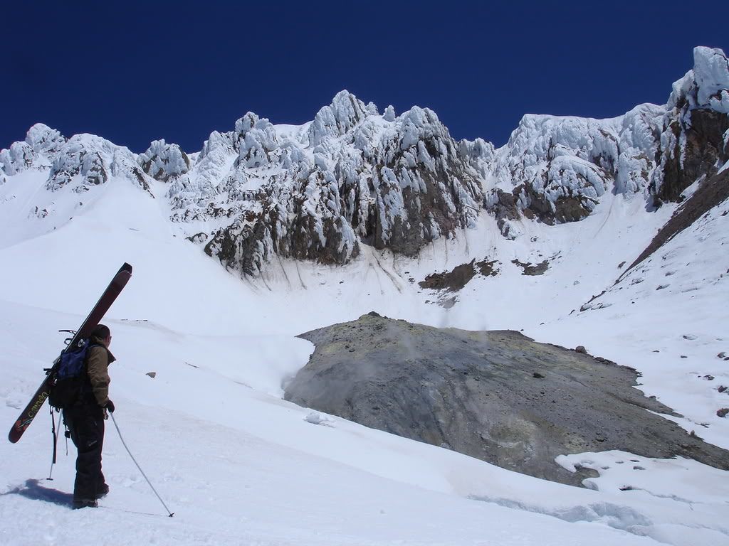 Heading over to the Sulfur vents near the summit of Mount Hood before climbing Hogsback Ridge and the Old Chute