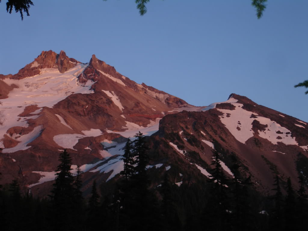 One last view of Mount Jefferson at sunset while heading back to Whitewater Trailhead