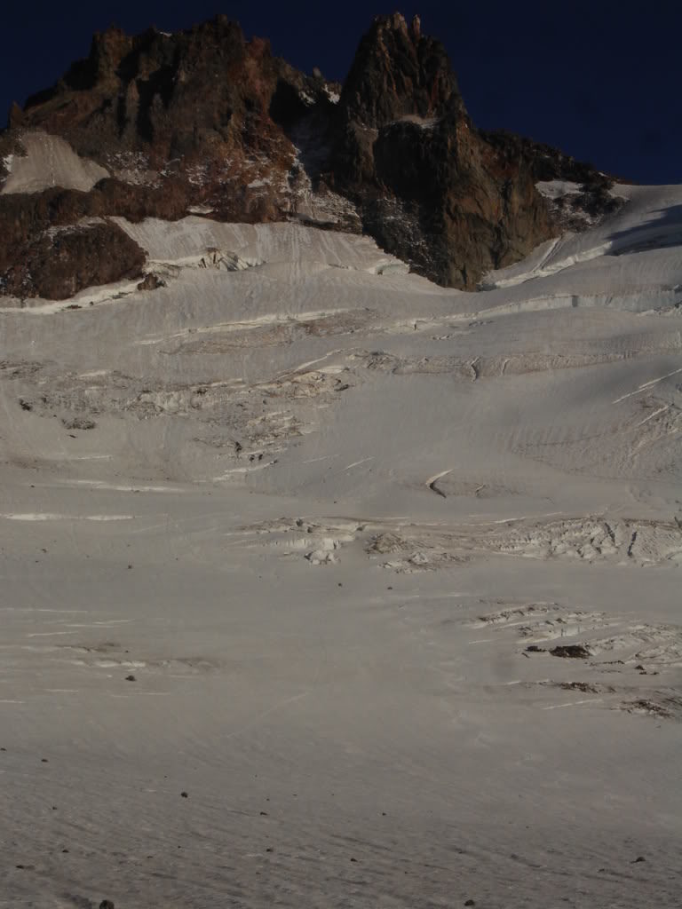 Looking back at my snowboard tracks on the Jefferson Park Glacier