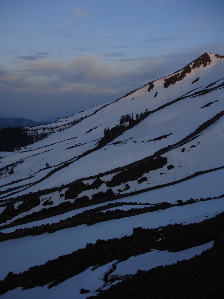 Sunrise over Mount Saint Helens while climbing the Worm Flow Route